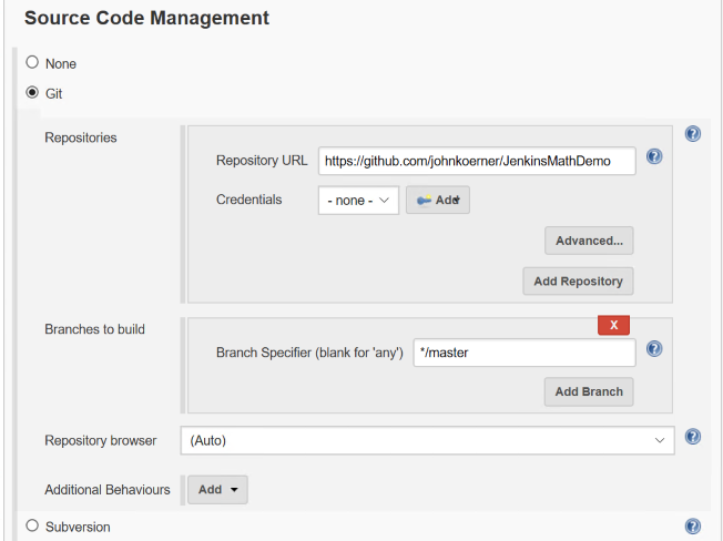 Jenkins Source Control Configuration