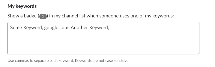 Slack Keywords